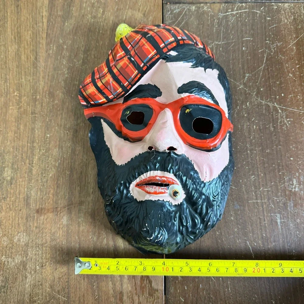 VINTAGE Ben Cooper Plastic Full Face Mask smoking Man with beard &‎ hat
